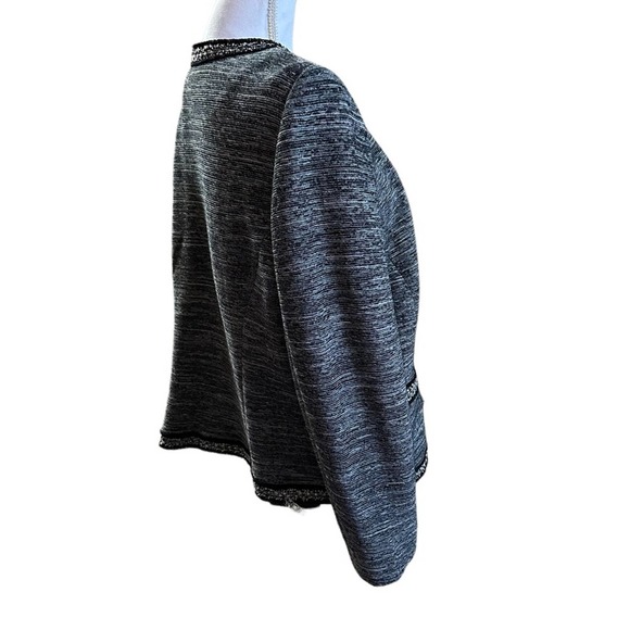 Talbots - Black Tweed Knit Open Front Cardigan Blazer with fringe trim - Picture 5 of 11